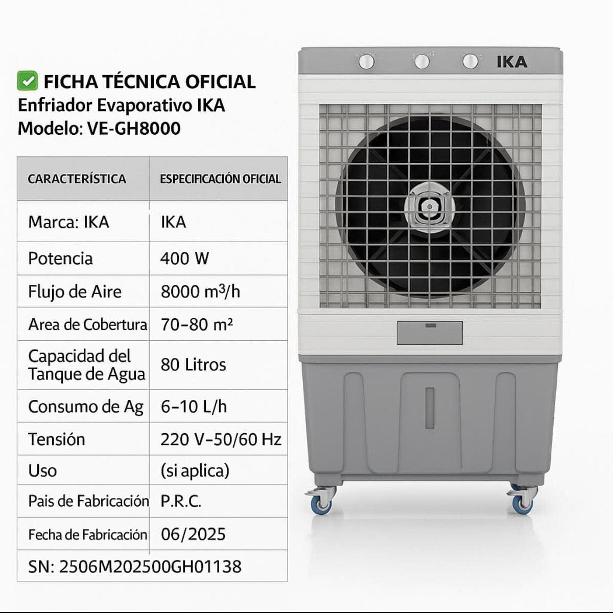 Enfriador De Aire Evaporativo Portátil 8.000 M3 (80m2)