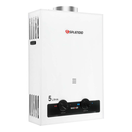 Calefont Splendid de 5 litros para gas licuado con tiro natural, visible en la imagen, ideal para calefacción de agua.