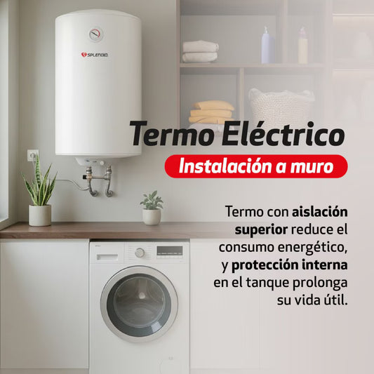 Termo eléctrico mural Splendid de 120 litros con tanque de acero y panel de control digital, ideal para agua caliente en hogares