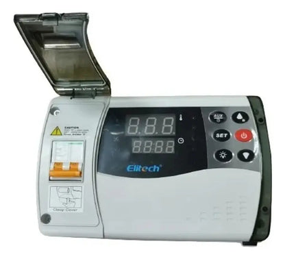 Tablero eléctrico Elitech ECB-1000Q con control de temperatura WiFi, muestra pantalla digital y conexión para monitorización remota.