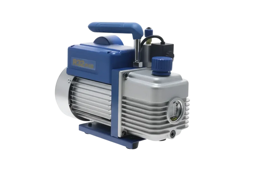 Bomba de vacío para refrigeración color azul y plateado, ideal para sistemas de aire acondicionado