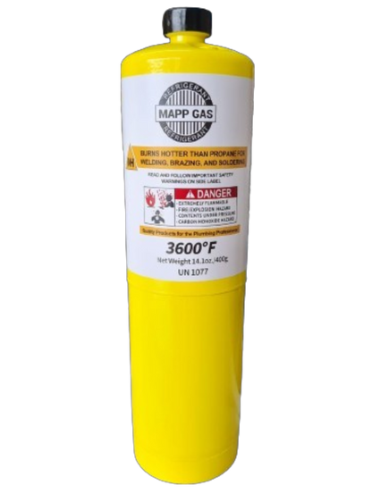 Cilindro de gas MAPP de 400g para soldadura HVAC, soldador de cobre, marca Refrigerant, uso en sistemas de refrigeración y calefacción