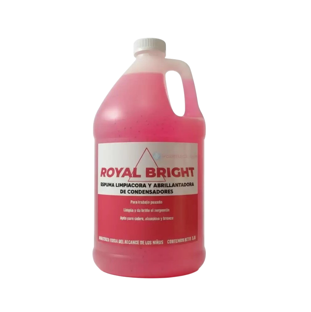 Detergente Royal Bright condensador rosado de 3.8 litros, producto de limpieza para aire acondicionado de RC Frío Asistencias.