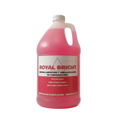 Detergente Royal Bright condensador rosado de 3.8 litros, producto de limpieza para aire acondicionado de RC Frío Asistencias.