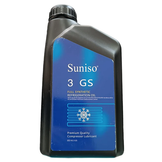 Aceite mineral Suniso 3GS en bidón de 1 litro, lubricante para refrigeración y sistemas de enfriamiento.
