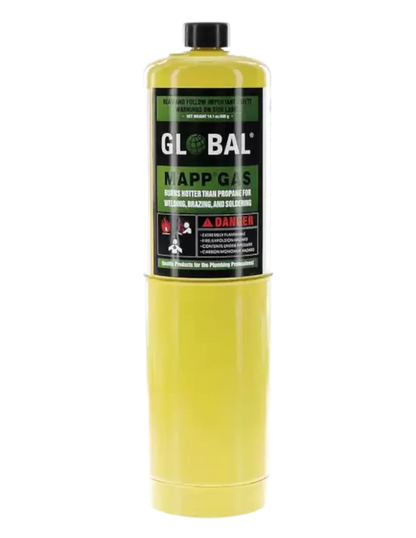 Cilindro de gas MAPP amarillo para soldadura y refrigeración industrial
