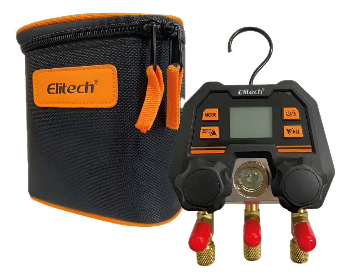 Manómetro digital Elitech para refrigeración con estuche, herramienta para sistemas de climatización.