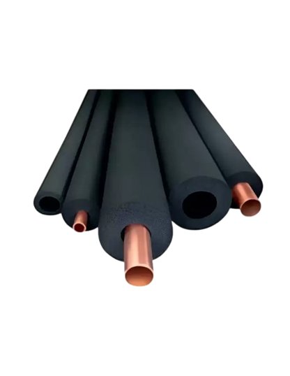 Aislación térmica para tubería de 9mm x 2m, resistente a UV y corrosión, marca RC Frío Asistencias, muestra la capa aislante.