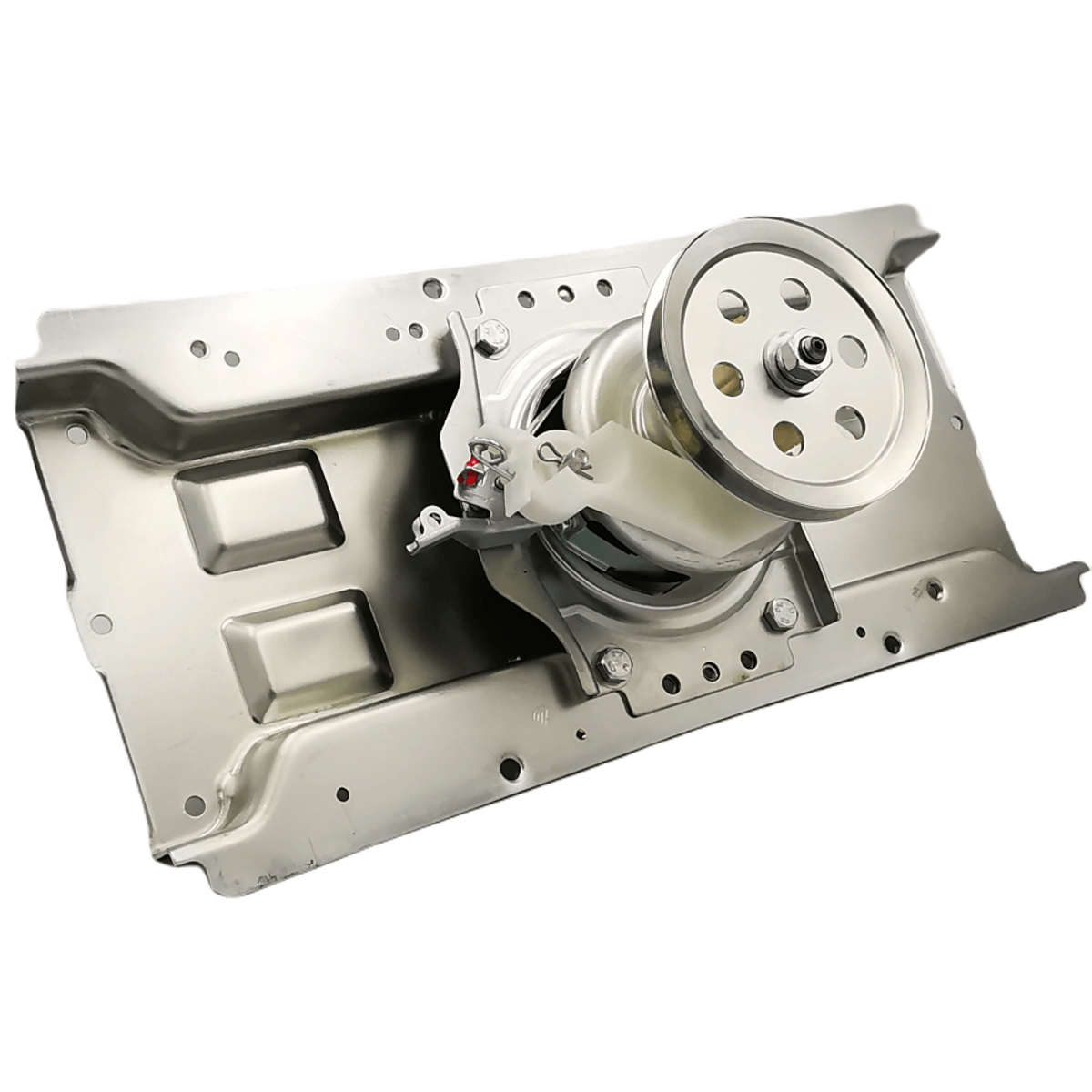 Mecanismo de transmisión para lavadora Fensa Infinity, compatible con cargas de 13.5 a 21 kg, en color gris y detalles visibles.
