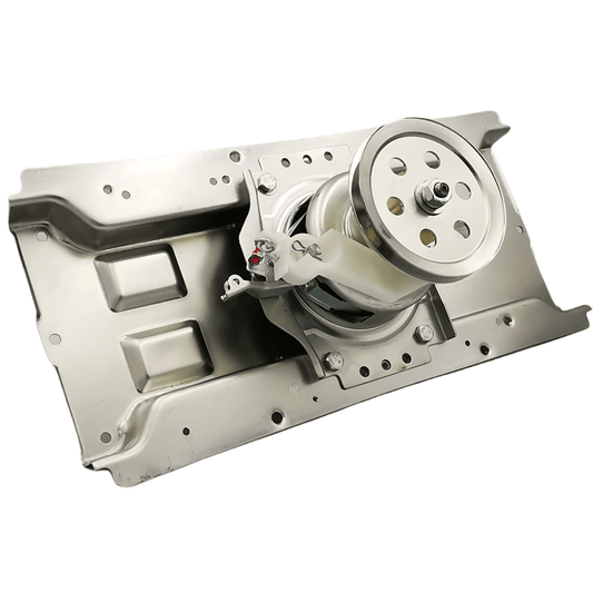 Mecanismo de transmisión para lavadora Fensa Infinity, compatible con cargas de 13.5 a 21 kg, en color gris y detalles visibles.